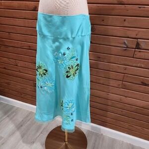 Y2K Womens Size 10 Silk Fairy Whimsy Lace Trim Midi Skirt Twee Coquette Floral